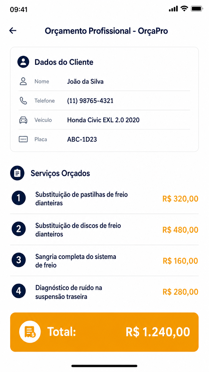Orçamento em PDF gerado pelo OrçaPro